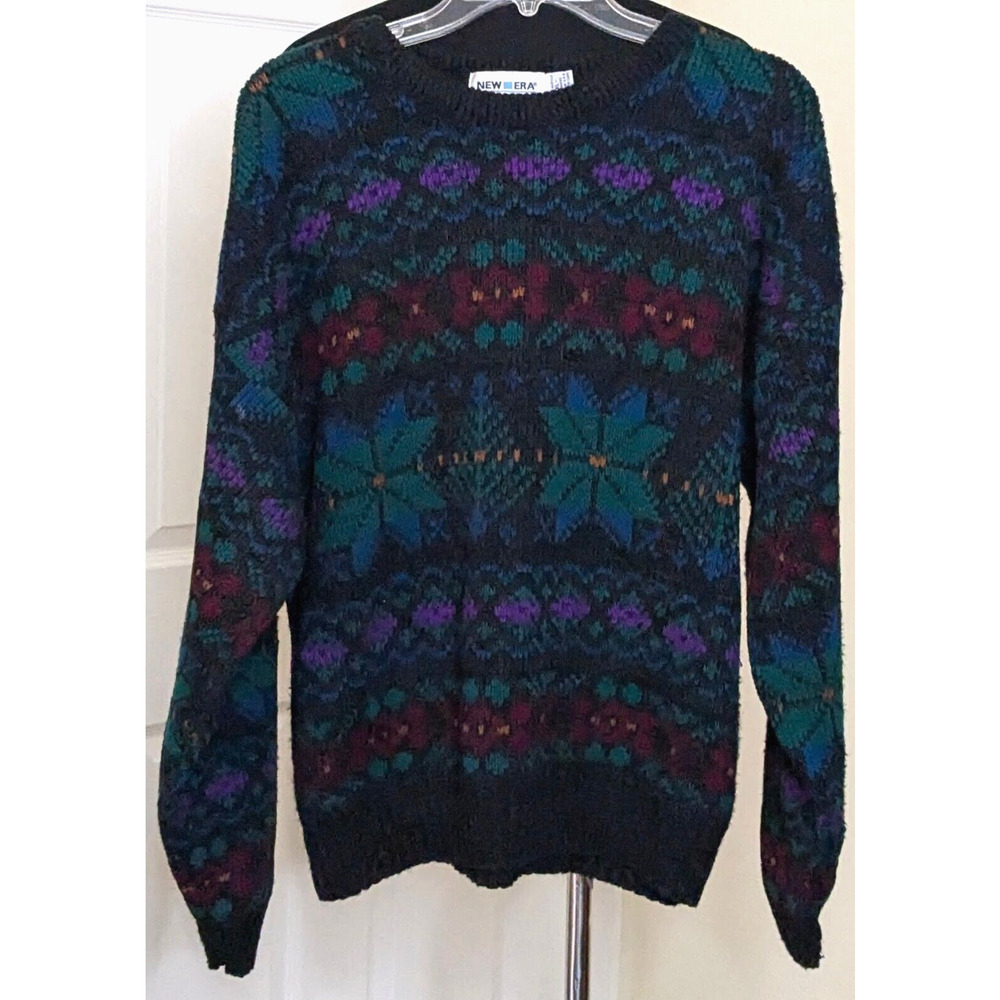 Vintage New Era Sweater Mens XL Gray Pullover Nordic Preppy Made In USA 80s 90s